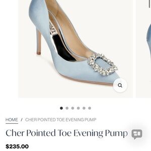 Badgley  Mischa Light Blue Satin Pointed Toe Pump with Crystal Buckle